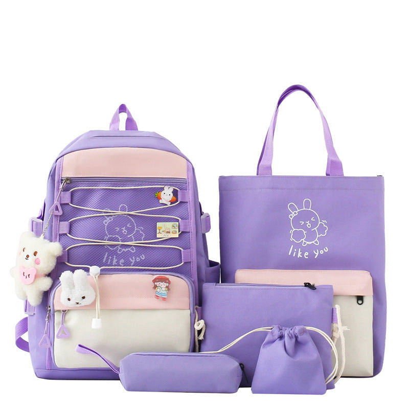 New Backpack Lightweight And Large Capacity Student Schoolbag Four-piece Set
