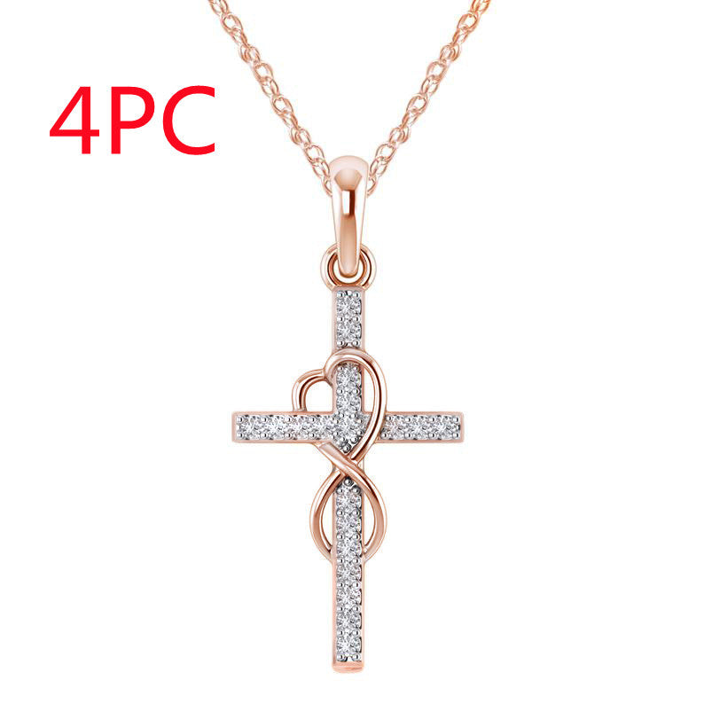 New Alloy Pendant With Diamond And Eight-character Cross Necklace