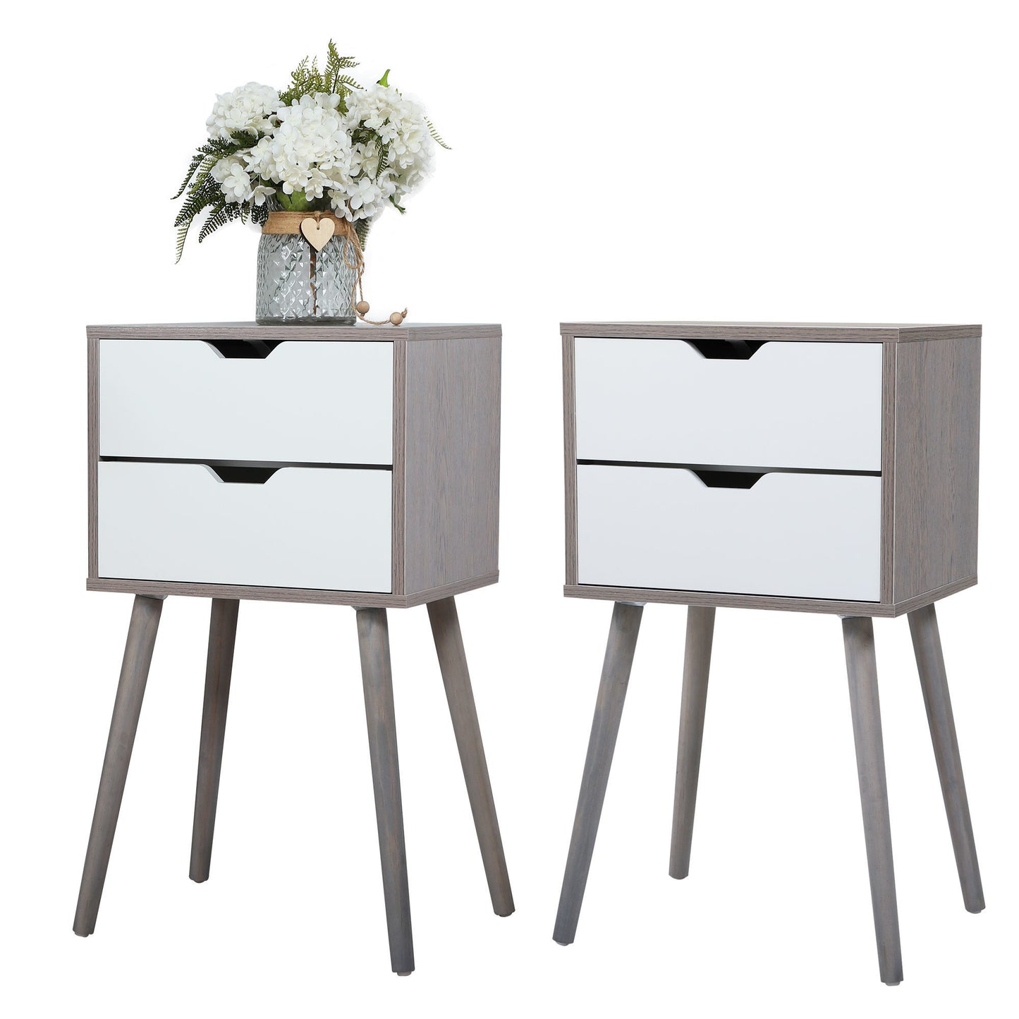 NEW Set of 2 Wooden Modern Nightstand with 2 Drawers and 4 Solid Splayed Legs Living Room Bedroom Furniture