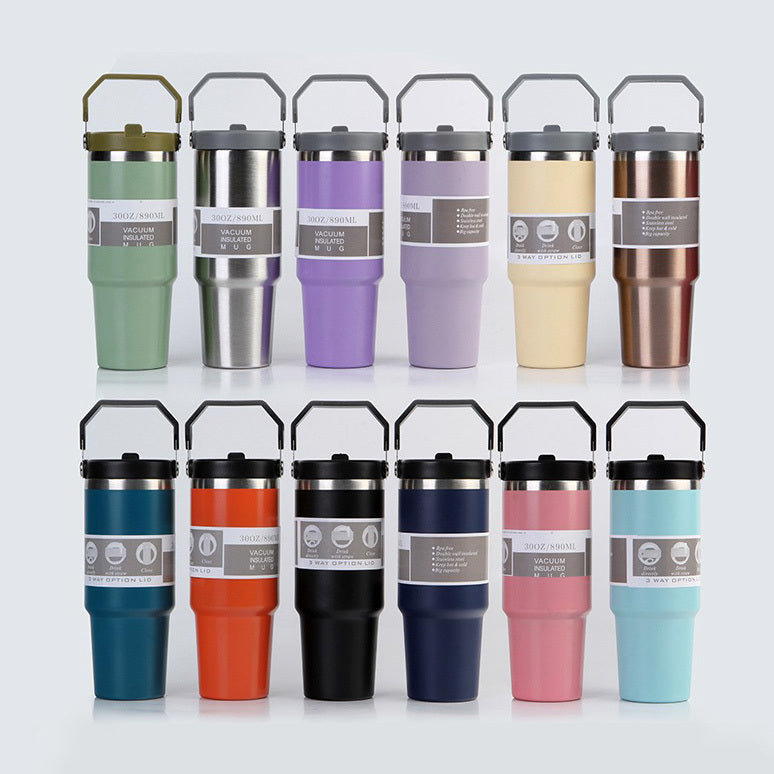 NEW Portable Car Cup Stainless Steel Cup Travel Sports Water Bottle With Handle Cover Coffee Tumbler Cup