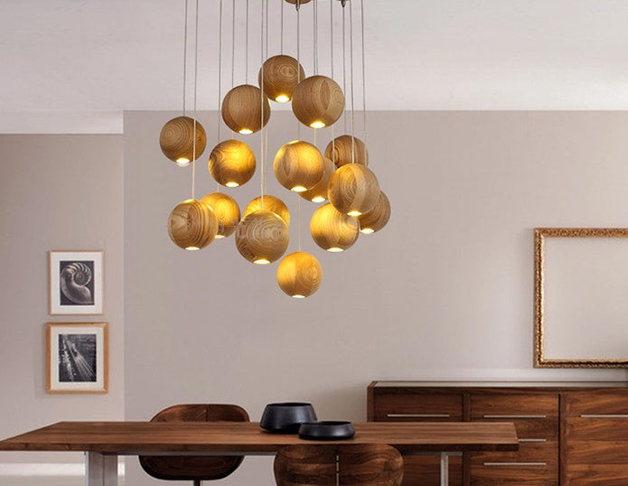 NEW Nordic Solid Wood Ball Chandelier Hanging Lamps Ceiling Light Fixture
