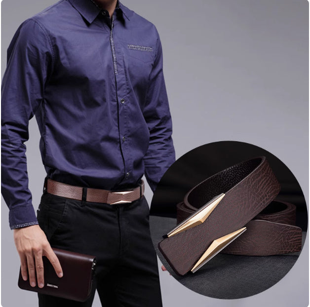 NEW Simple And Elegant Belt Men's Middle-aged Korean Style Smooth Buckle