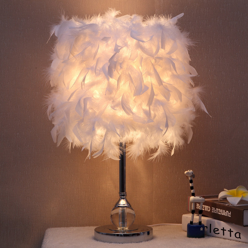 NEW Cute Bedroom Feather Shade Girly Night Light Lamp Fixture