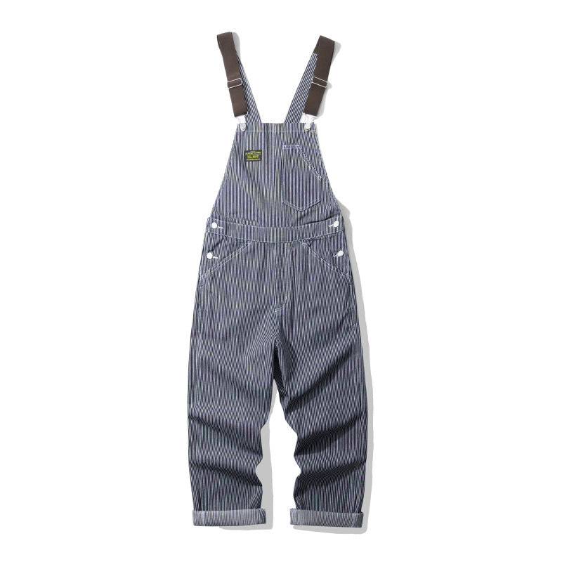 NEW Outdoor Canvas Lumberjack Working Bib Top Pants Railway Stripe One-piece