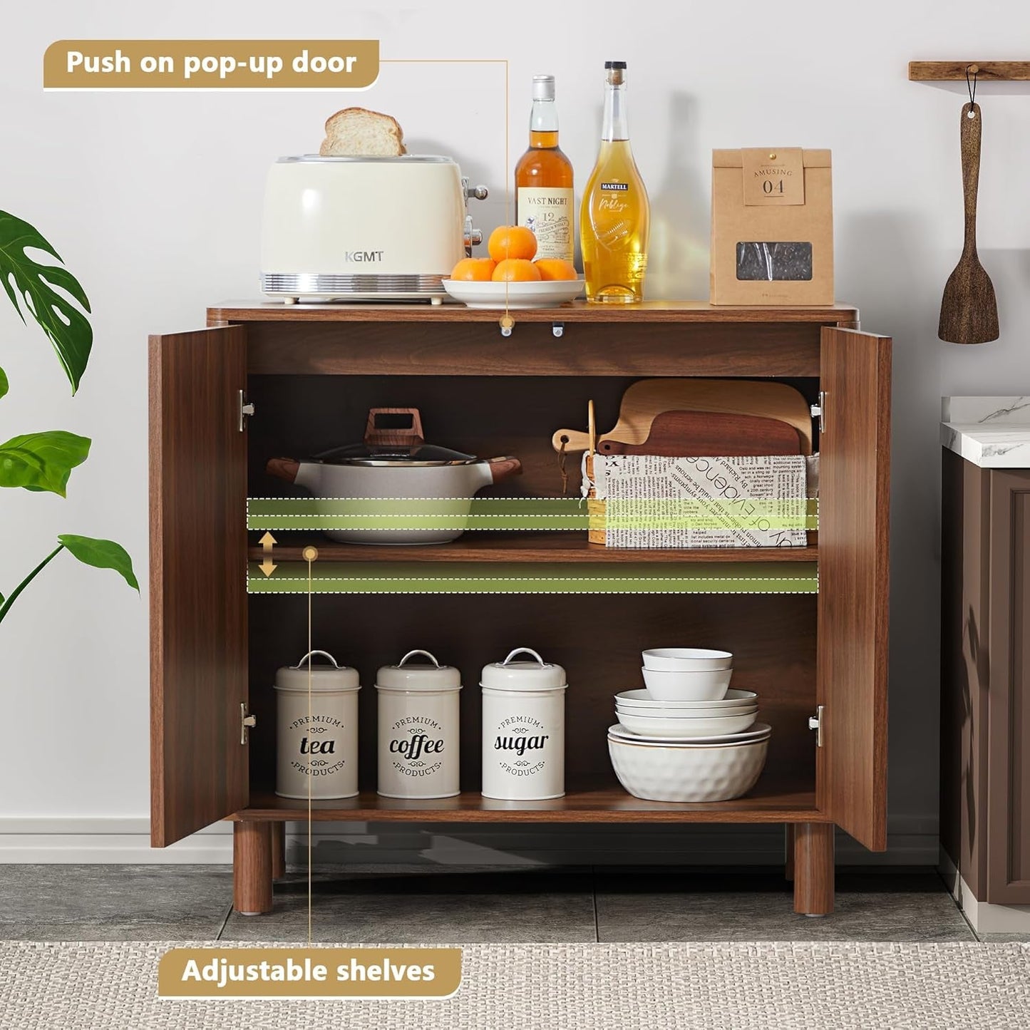 NEW Walnut Modern Sideboard Buffet Cabinet Arched Doors