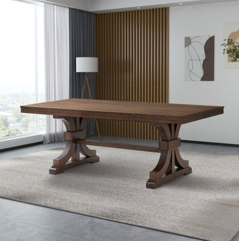 NEW 78.74 Rectangular Rubber Wood Dining Table For 6-8 With Wooden Trestle Pedestal Base Mid Century Modern Kitchen Wooden Table Dinner Table For Dining Room, Living Room ,OAK