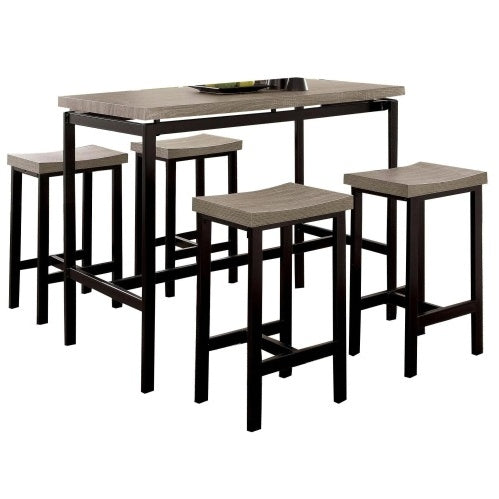 NEW 5 Pc Counter Height Table Set Two Tone Design Black Gray Dining Chairs Sturdy Metal Construction PVC Plastic Top Dining Room Furniture