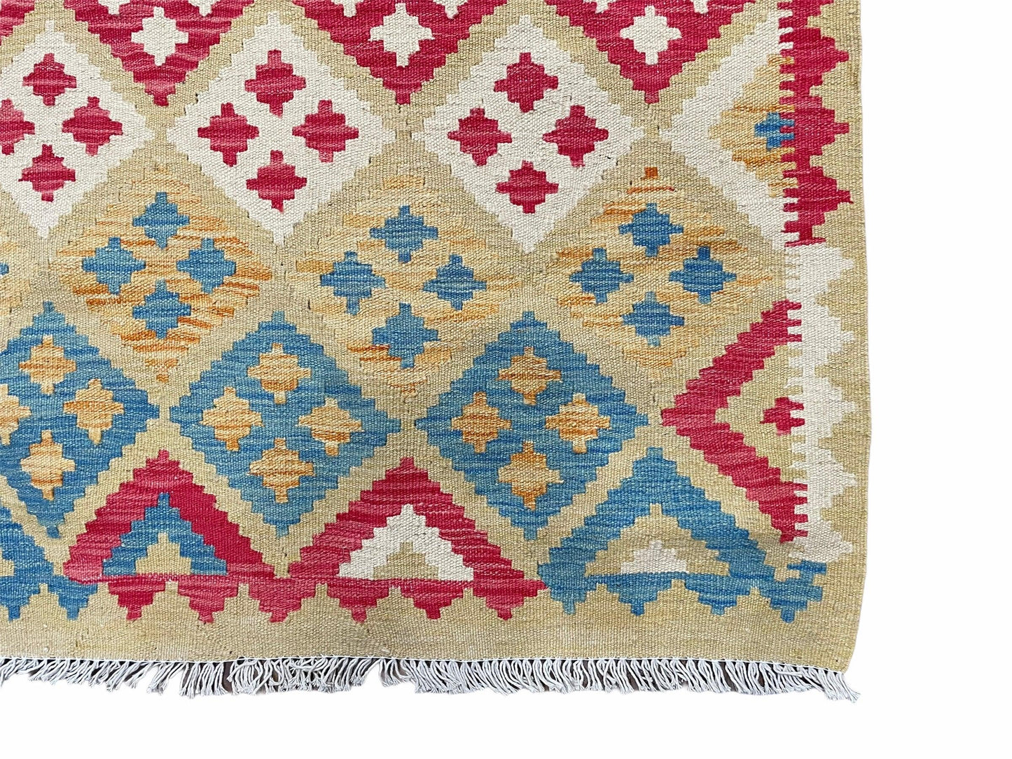 USED 3x5 Kilim Rug Multicolor Tribal Kilim Rug 3 x 5 Tan Light Blue Red Beige New Turkish Anatolian Wool Kilim Flatweave Rug