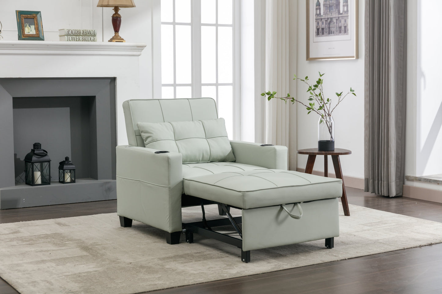 New Green Leather Futon 3-in-1 Pull Out Sleeper Chair