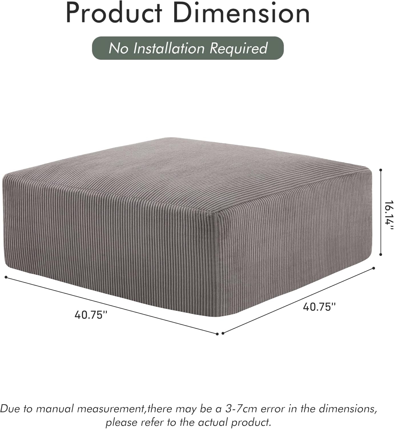 NEW 40 Inch Corduroy Square Ottoman Pouf Modular Memory Foam