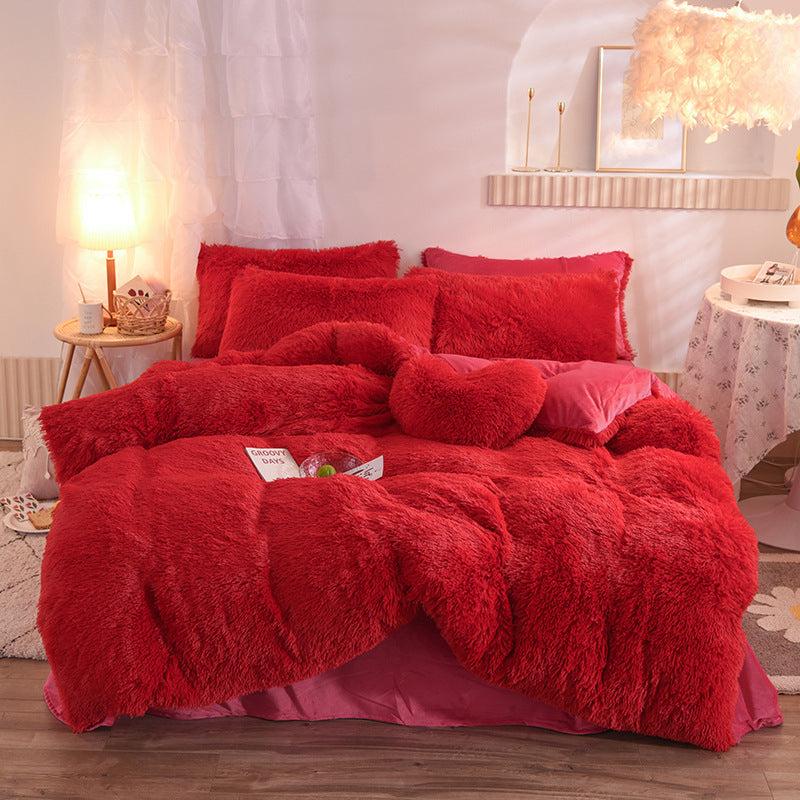 New Luxury Thick Fleece Duvet Cover Queen King Winter Warm Bed Quilt Cover Pillowcase Fluffy Plush Shaggy Bedclothes Bedding Set Winter Body Keep Warm