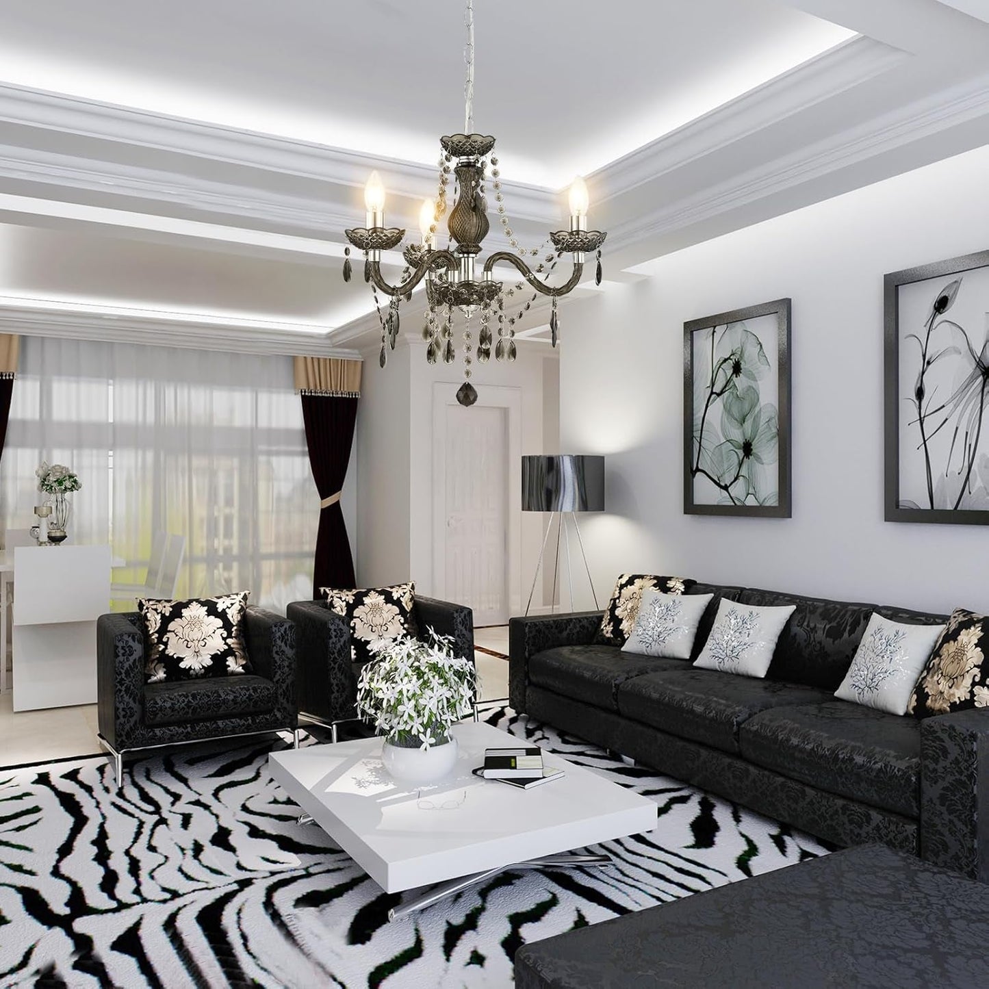 NEW Black Small Crystal Chandelier Dimmable 3 Light Pendant