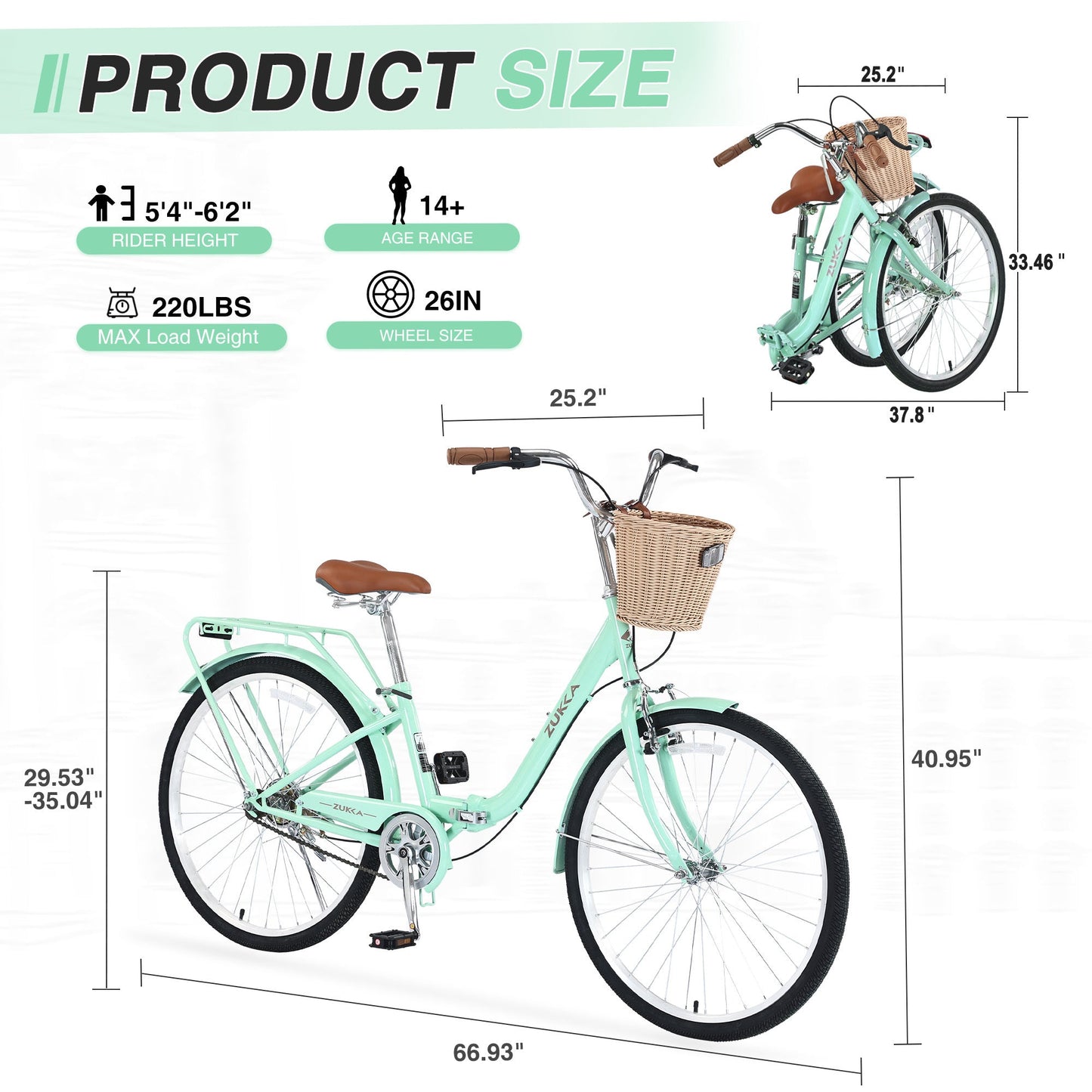NEW 26 Inch Single Speed Folding Lady Bike , Durable Steel Frame,Compact Design for Easy Storage and Commuting