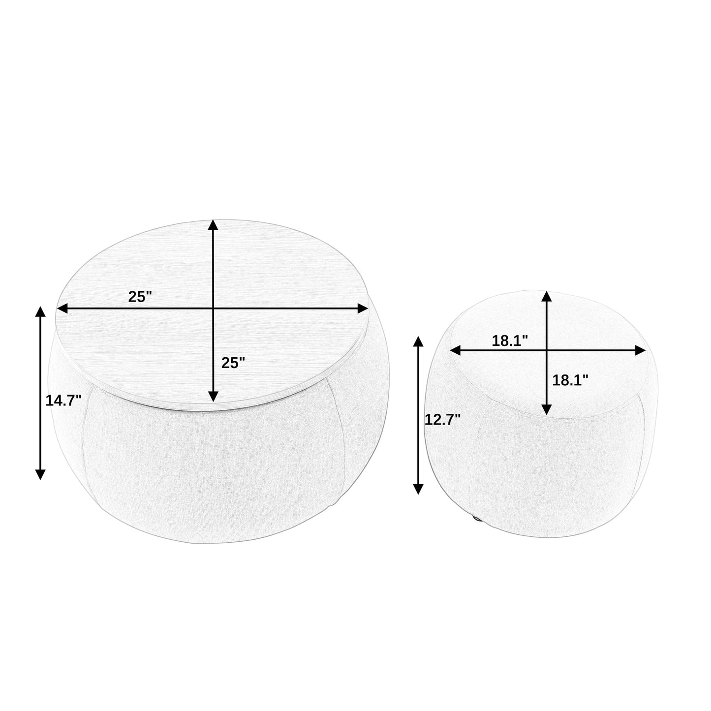 NEW Modern Classic Round Storage Ottoman Coffee Table with Removable Top