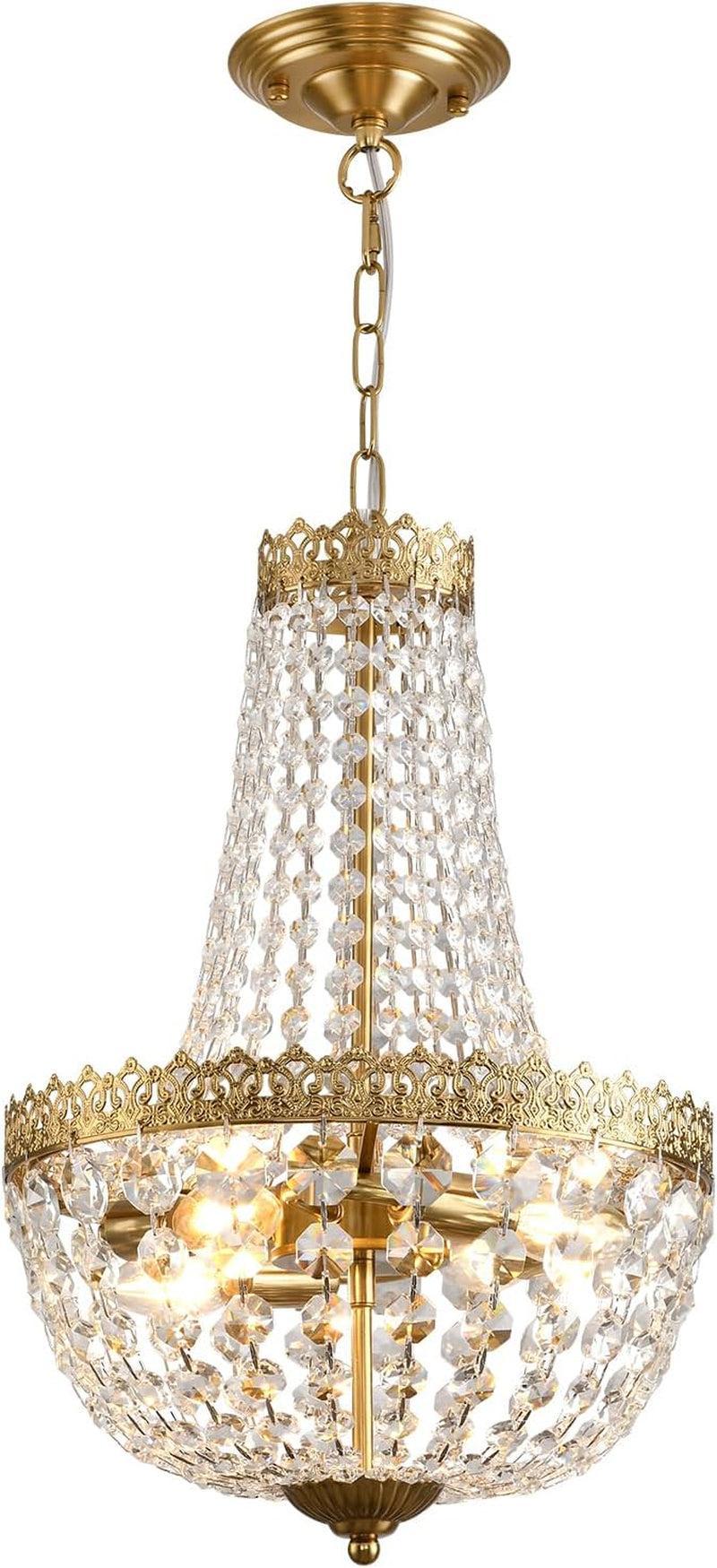 NEW Antique Brass Crystal Chandelier Four Light Pendant