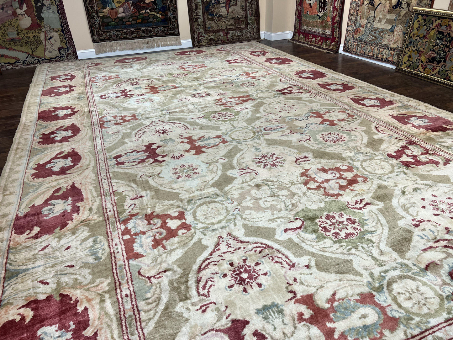 USED Large Egyptian Oushak Rug 12x21, Wool Handmade Vintage Carpet, Allover Pattern, Oversized 12 x 21 ft Traditional Rug