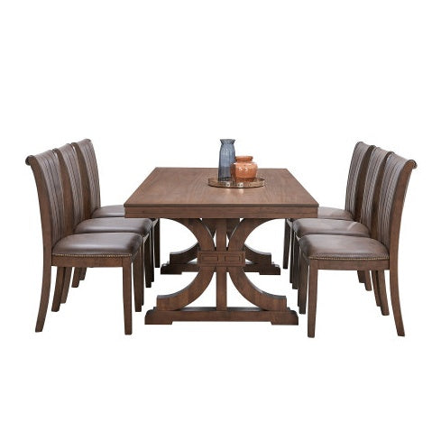 NEW 78.74 Rectangular Rubber Wood Dining Table For 6-8 With Wooden Trestle Pedestal Base Mid Century Modern Kitchen Wooden Table Dinner Table For Dining Room, Living Room ,OAK