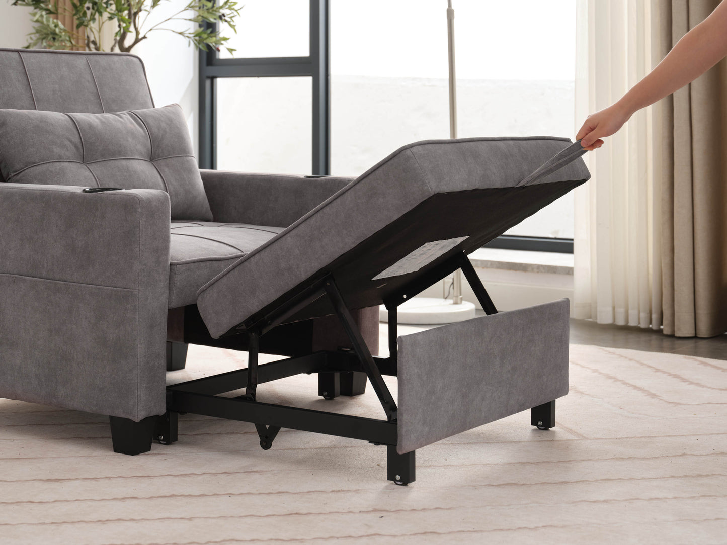 NEW Futon Chair Bed Convertible Chair 3-in-1 Pull Out Sleeper Chair Beds with USB Ports,Wear-resistant and Anti-scratch, Armchair Bed Sleeper for Living Room (Light Grey Scratch Cloth)