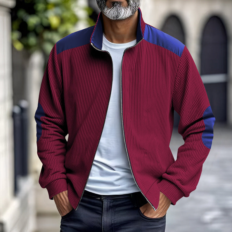 New Retro Stand Collar Zipper Cardigan Casual Jacket For Men