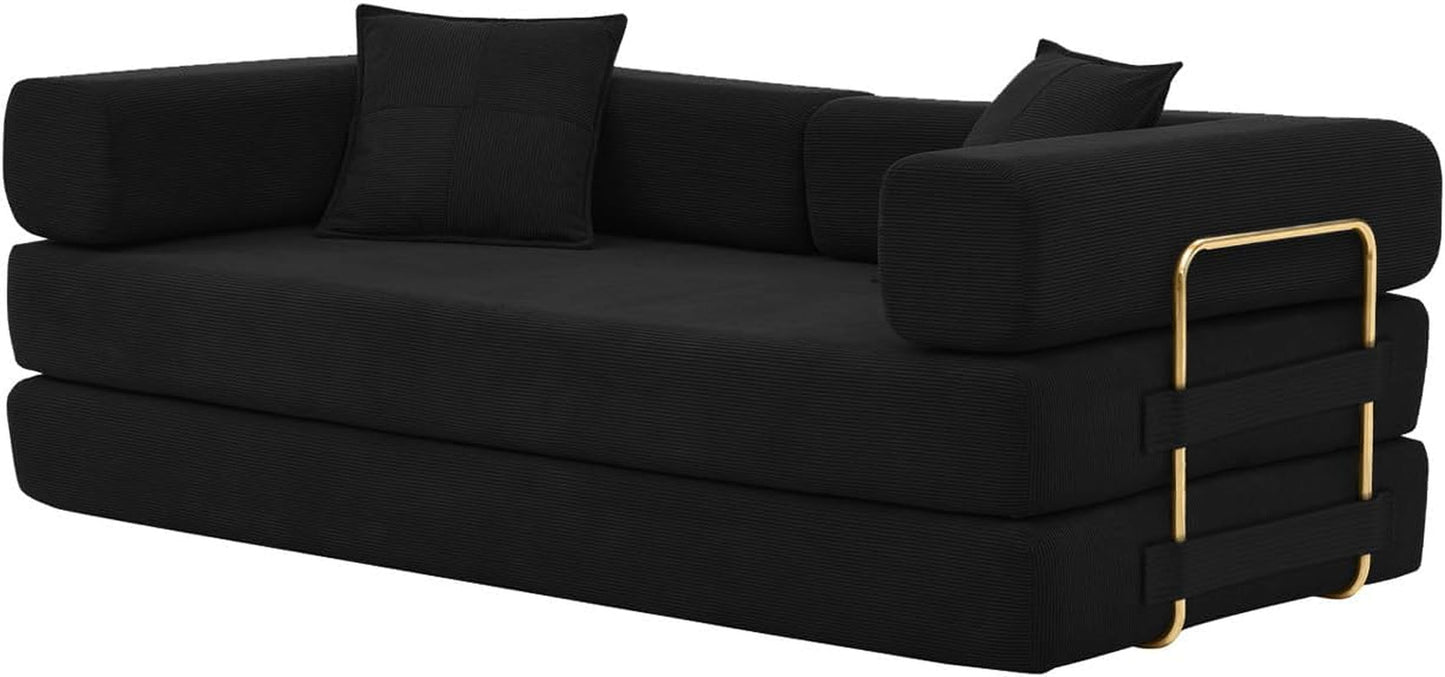 NEW Corduroy 78 Inch Multifunctional Convertible Sofa Bed Black