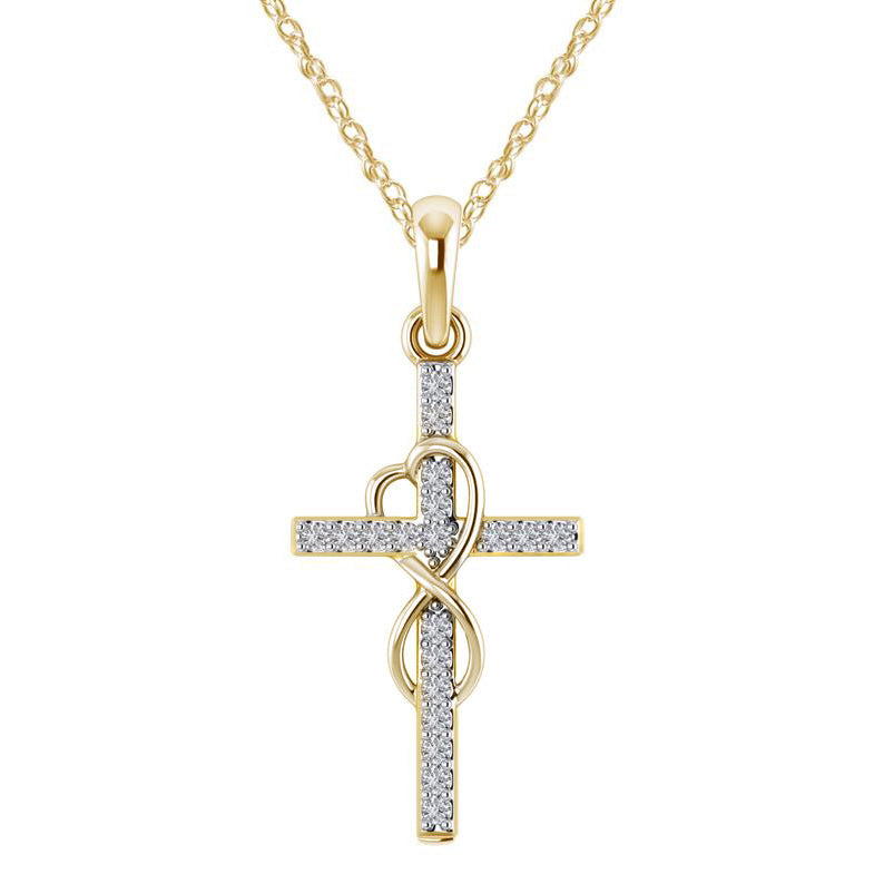 New Alloy Pendant With Diamond And Eight-character Cross Necklace
