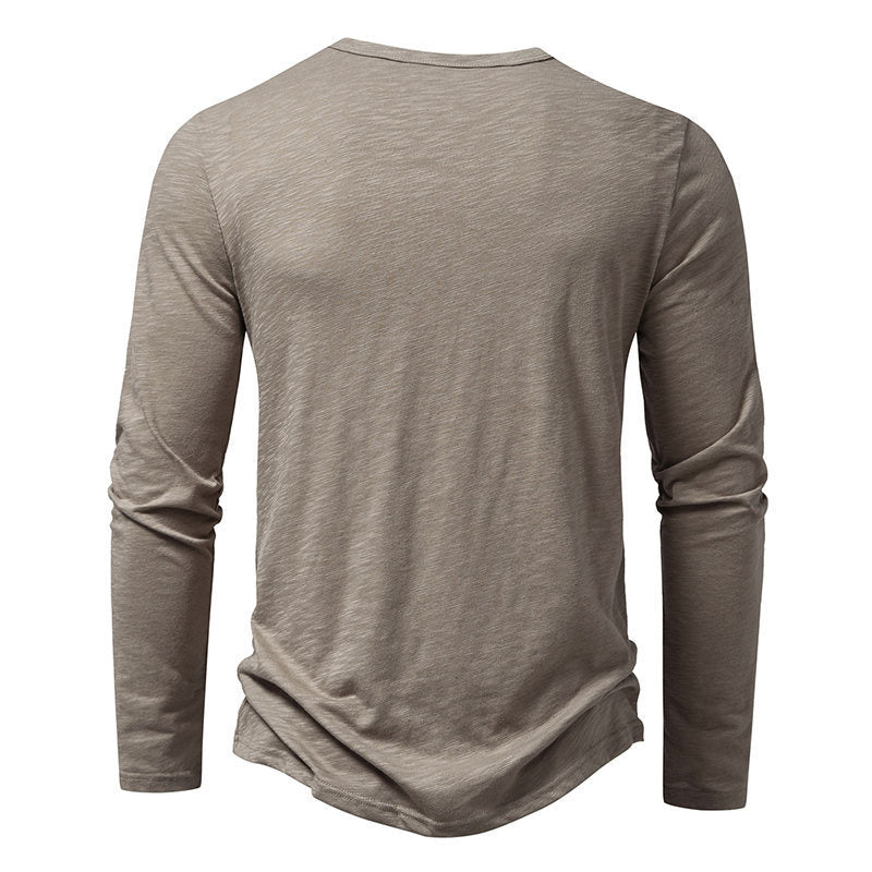 New Men's Long-sleeved T-shirt Fashion Casual Solid Color Pullover Button Top Autumn And Spring Clothing