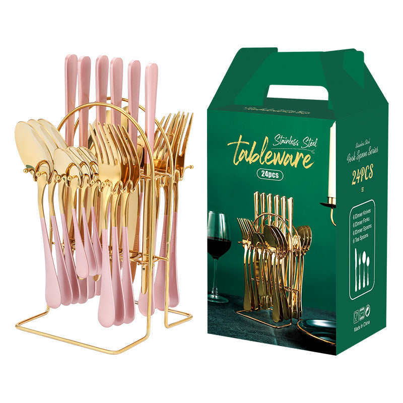 NEW Gold Dinnerware Set Stainless Steel Tableware Set Knife Fork Spoon Luxury Cutlery Set With Storage Rack Dishwasher