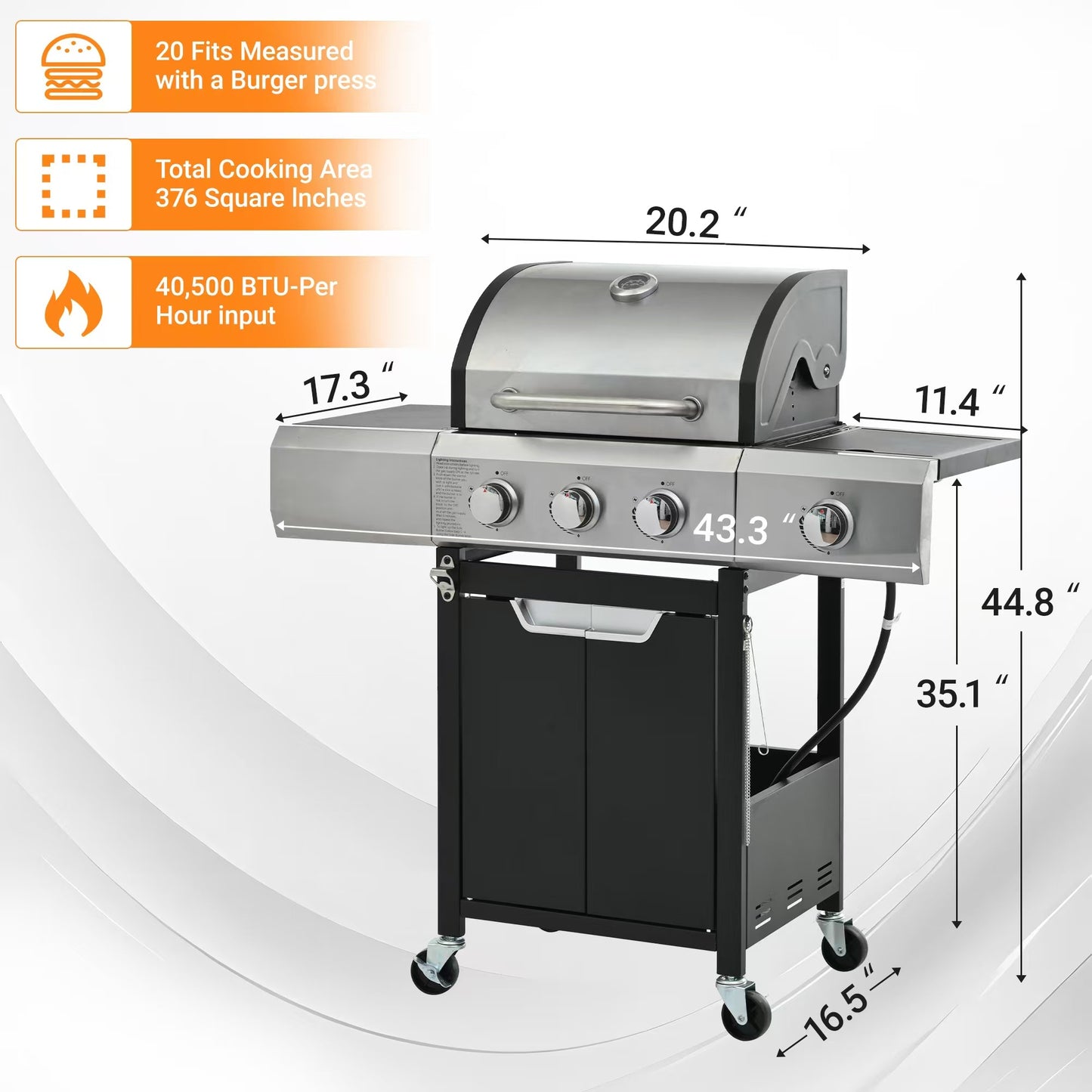 NEW Outdoor BBQ Burner Grill Stainless Steel Gas Grill With Side Stove And Lid