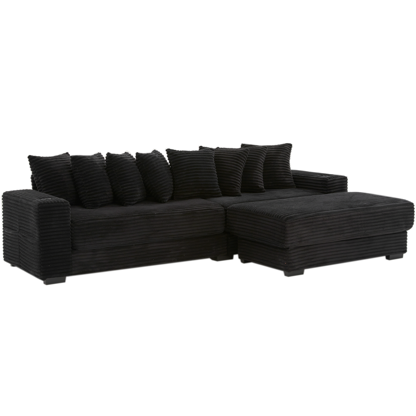 NEW Modular L Shaped Black Corduroy Fabric Sectional Sofa Couch