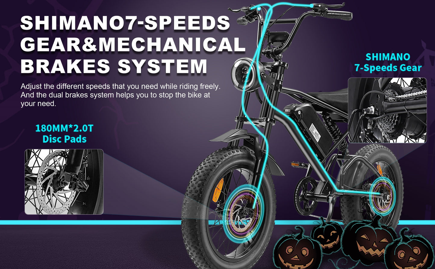 NEW Ebike1000W Motor 48V 15Ah Battery 20 Inch Wheel 45-50KM Electric V2 Bicycle