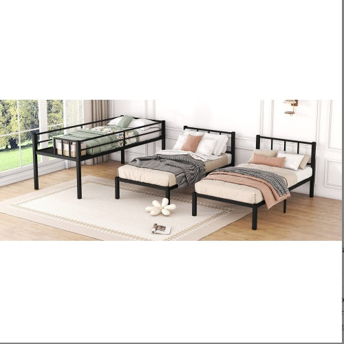NEW Twin Over Twin Twin Bunk Beds For 3, Twin XL Over Twin Twin Bunk Bed Metal Triple Bunk Bed, Black