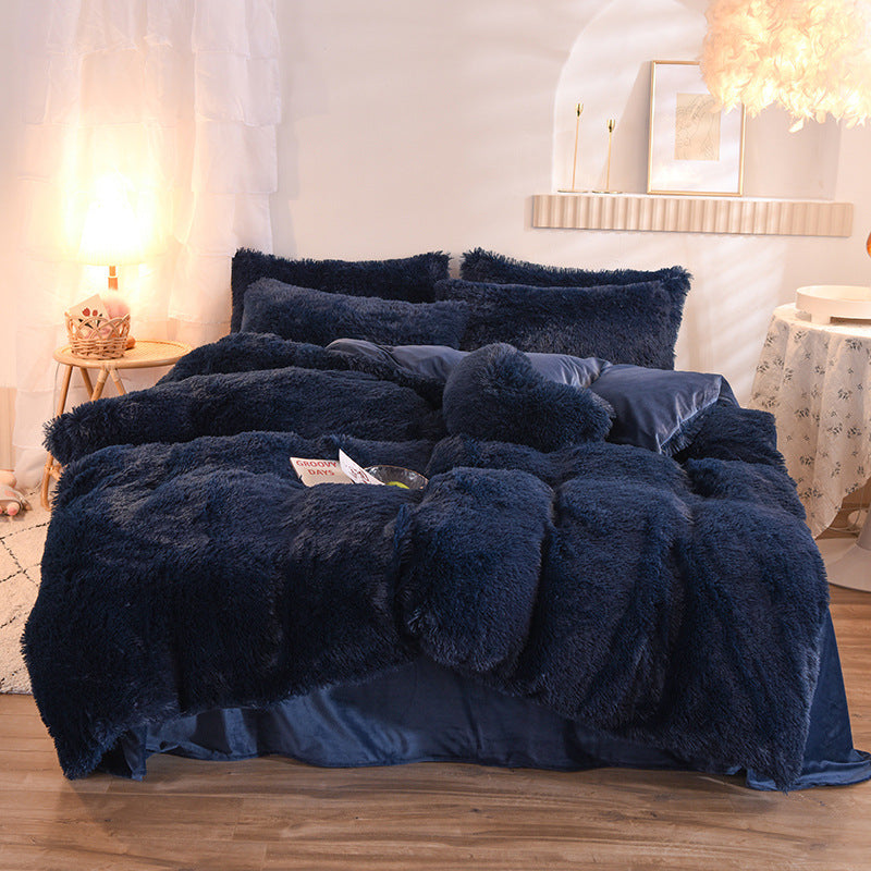 New Luxury Thick Fleece Duvet Cover Queen King Winter Warm Bed Quilt Cover Pillowcase Fluffy Plush Shaggy Bedclothes Bedding Set Winter Body Keep Warm