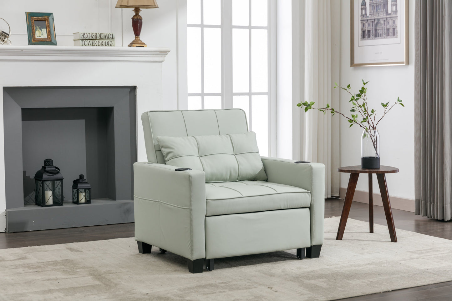 New Green Leather Futon 3-in-1 Pull Out Sleeper Chair