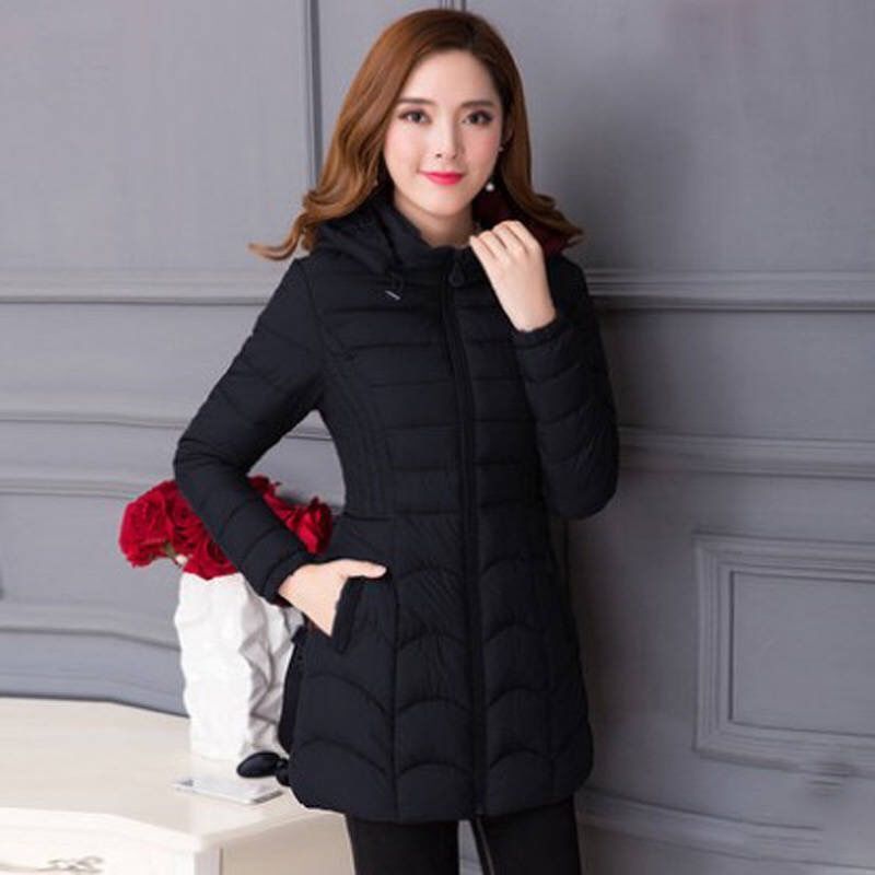NEW Women's Mid-length Simple Slim-fit Figure Flattering Mid-length Cotton-padded Coat