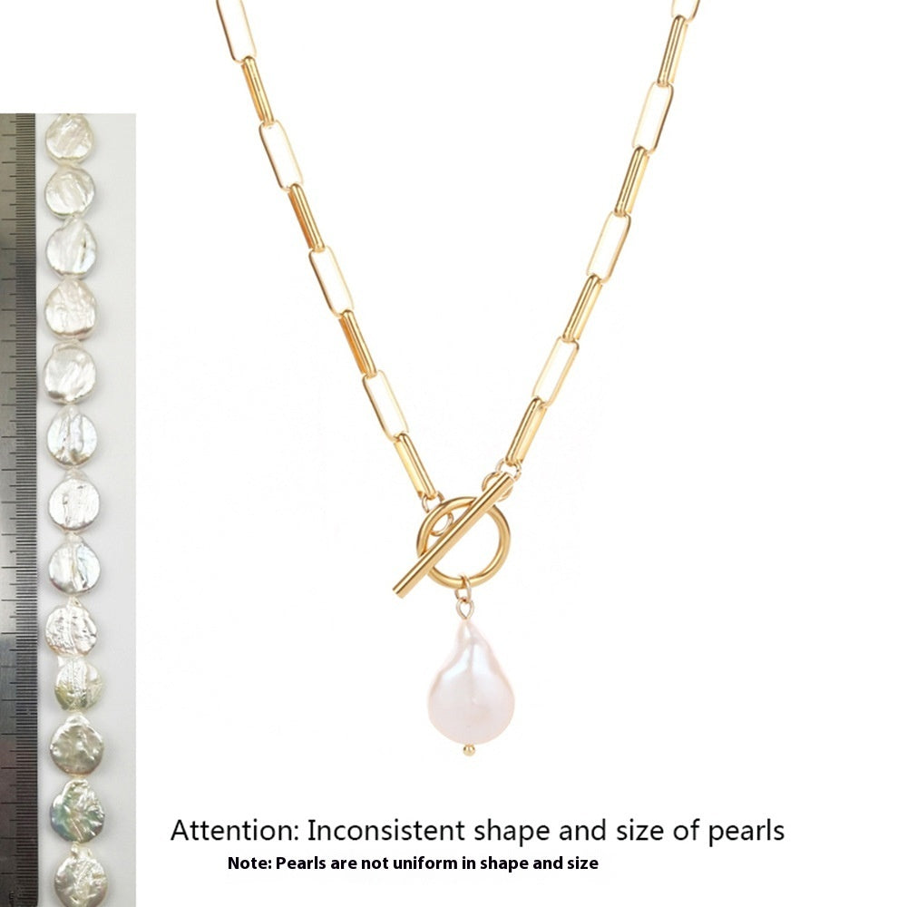 NEW 18K Gold Stainless Steel Clip Waterproof Pearl Water Drop Pendant Necklace For Women