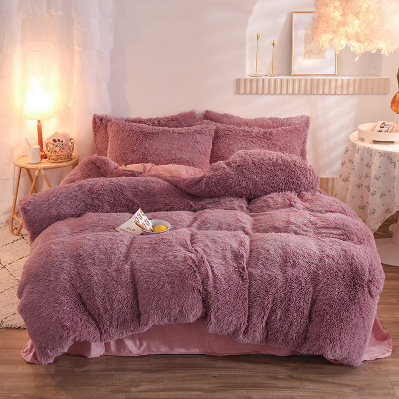 New Luxury Thick Fleece Duvet Cover Queen King Winter Warm Bed Quilt Cover Pillowcase Fluffy Plush Shaggy Bedclothes Bedding Set Winter Body Keep Warm
