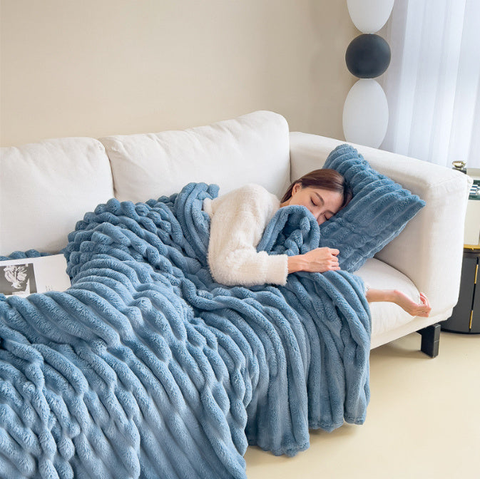 NEW Soft Wind Bubble Velvet Blanket Warm Solid Rabbit Fur Blankets Double-sided Thickening Cover Throw Warm Fur Blanket