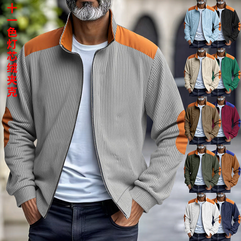 New Retro Stand Collar Zipper Cardigan Casual Jacket For Men