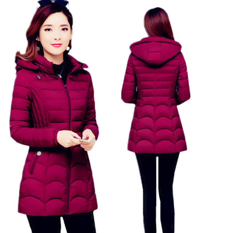 NEW Women's Mid-length Simple Slim-fit Figure Flattering Mid-length Cotton-padded Coat