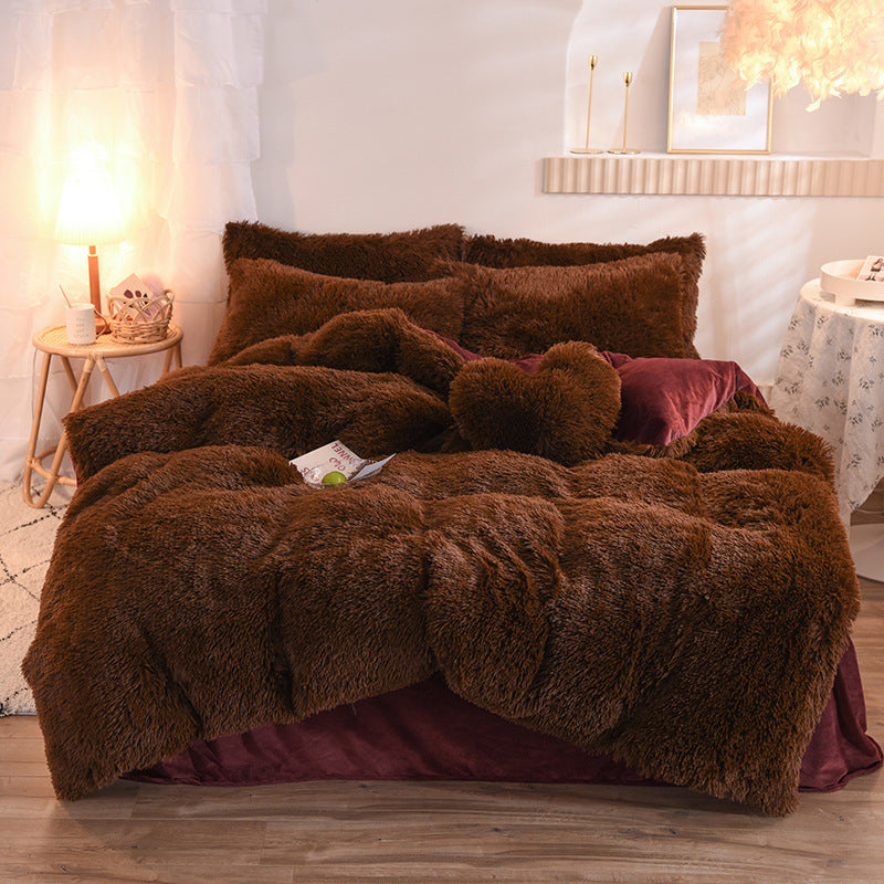 New Luxury Thick Fleece Duvet Cover Queen King Winter Warm Bed Quilt Cover Pillowcase Fluffy Plush Shaggy Bedclothes Bedding Set Winter Body Keep Warm