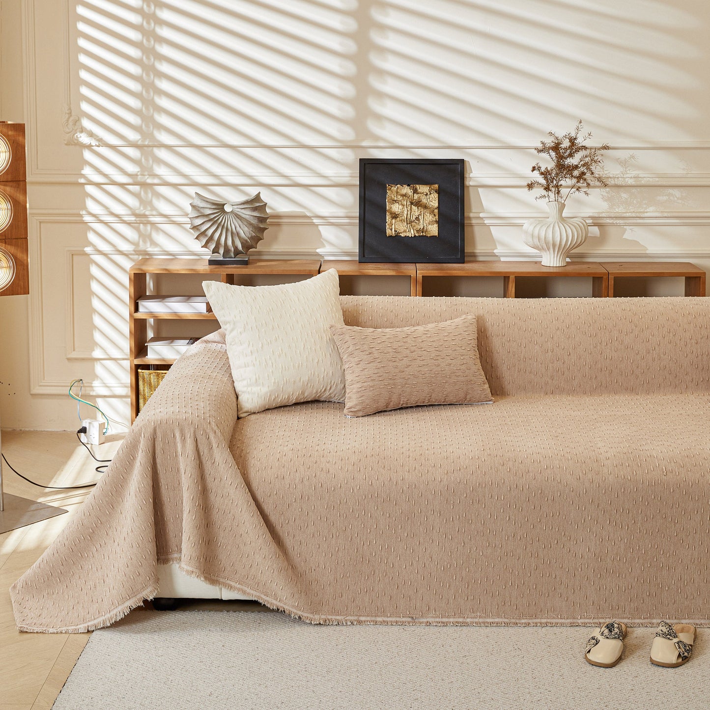 NEW Textured Throw Blanket with 3D Dobby Weave, Minimalist Furniture Protector for Couch