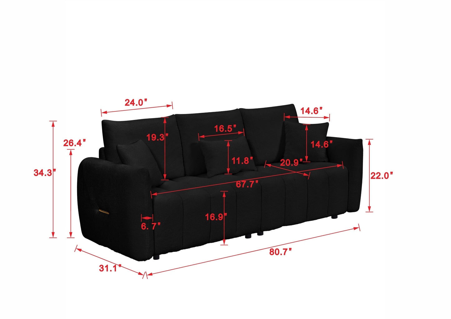 NEW 80.7 inch Premium Teddy Fabric Solid Wood Frame 3 Seat Oversized Upholstered Chair Sofa with 3 Back Pillows and 3 Back Cushions