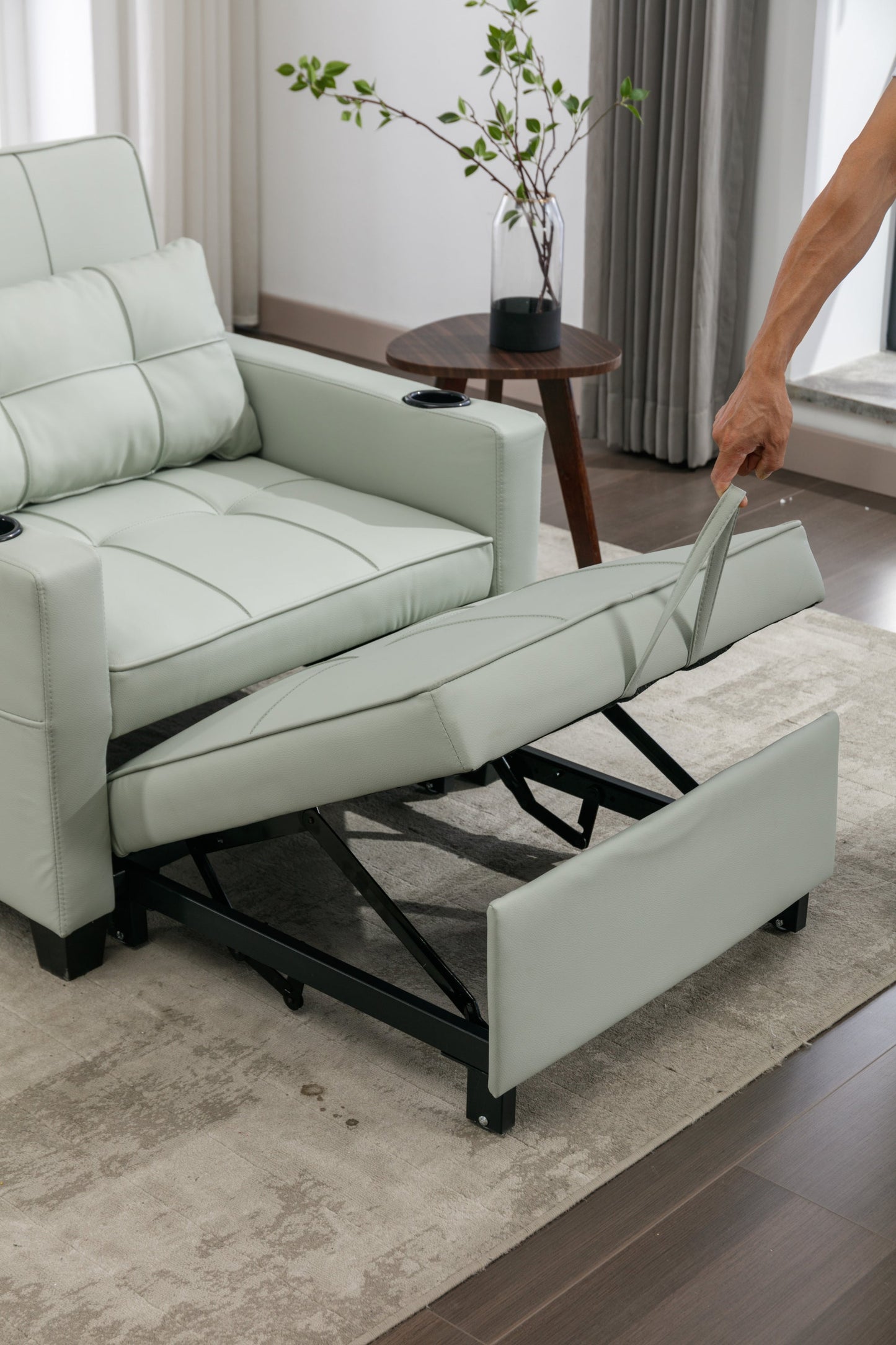New Green Leather Futon 3-in-1 Pull Out Sleeper Chair