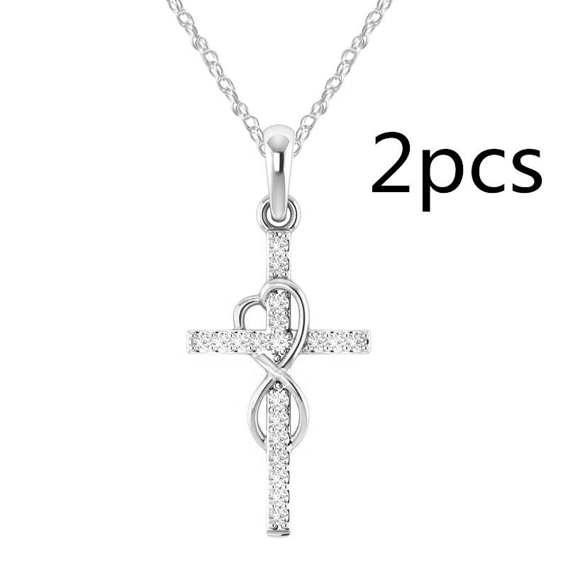 New Alloy Pendant With Diamond And Eight-character Cross Necklace