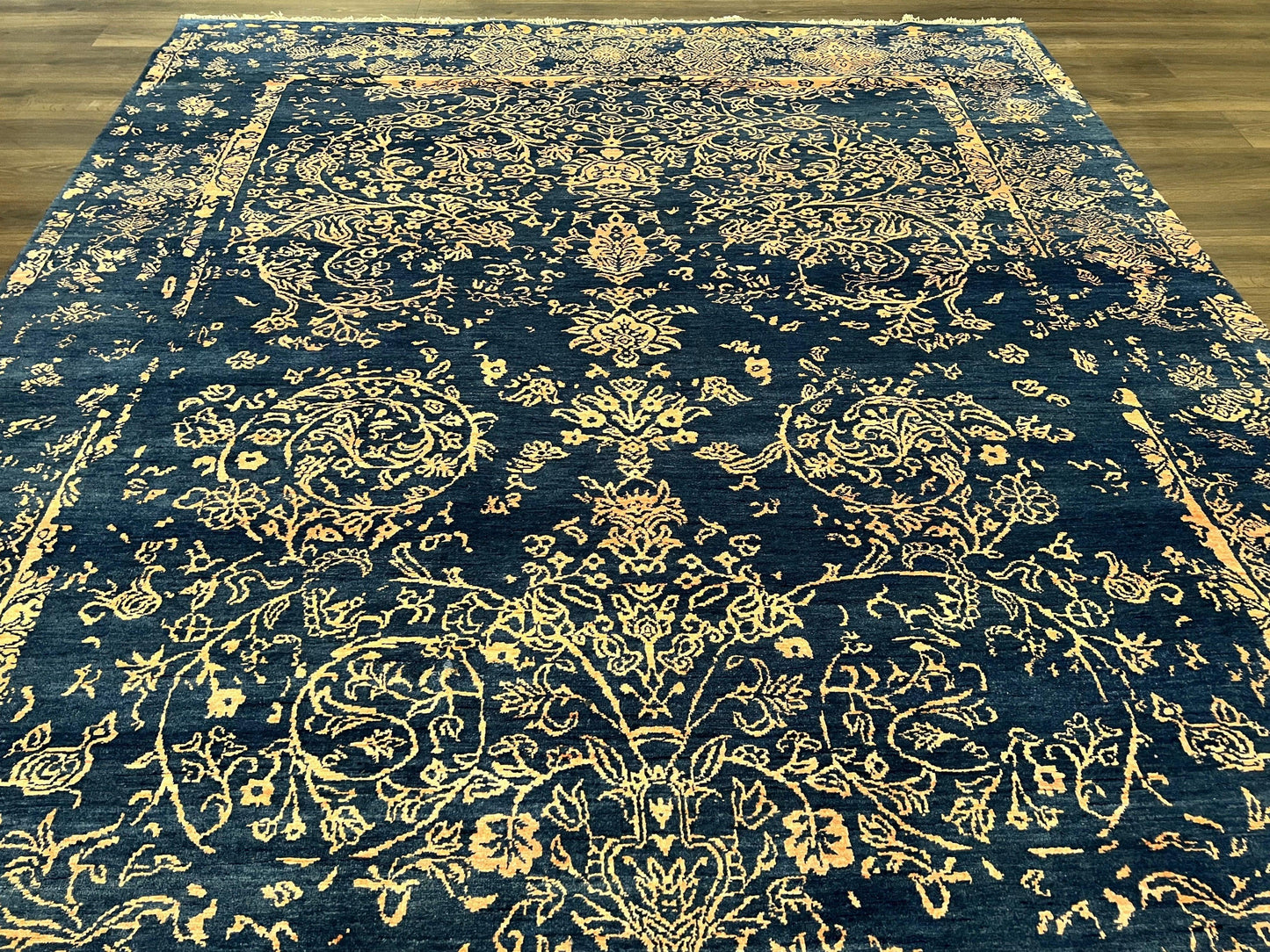USED Area Rug 8x10 High Quality Handmade Oriental Carpet, Modern Contemporary Rug, Rug for Living Room, Wool Rug, Blue and Gold, Pakistani Rug
