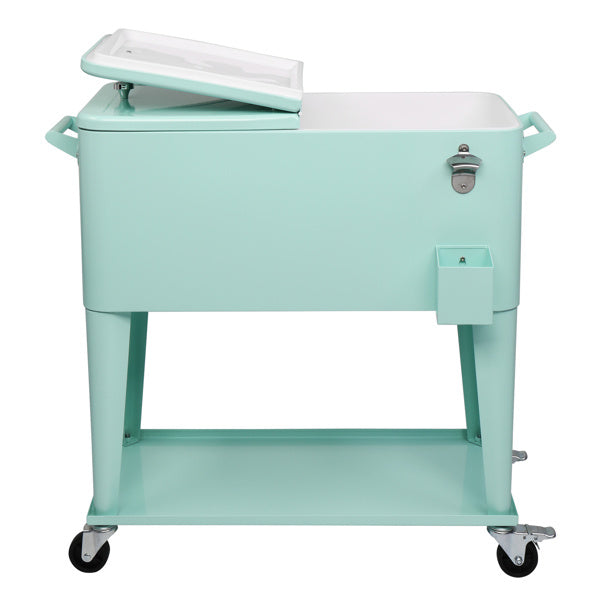 NEW Mint Green 80 QT Freezer Insulation Trolley Rectangular Plastic Stainless Steel Box Cooler Wheeled Cart