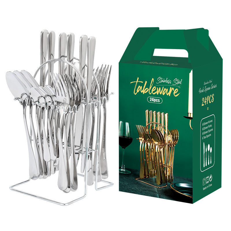 NEW Gold Dinnerware Set Stainless Steel Tableware Set Knife Fork Spoon Luxury Cutlery Set With Storage Rack Dishwasher