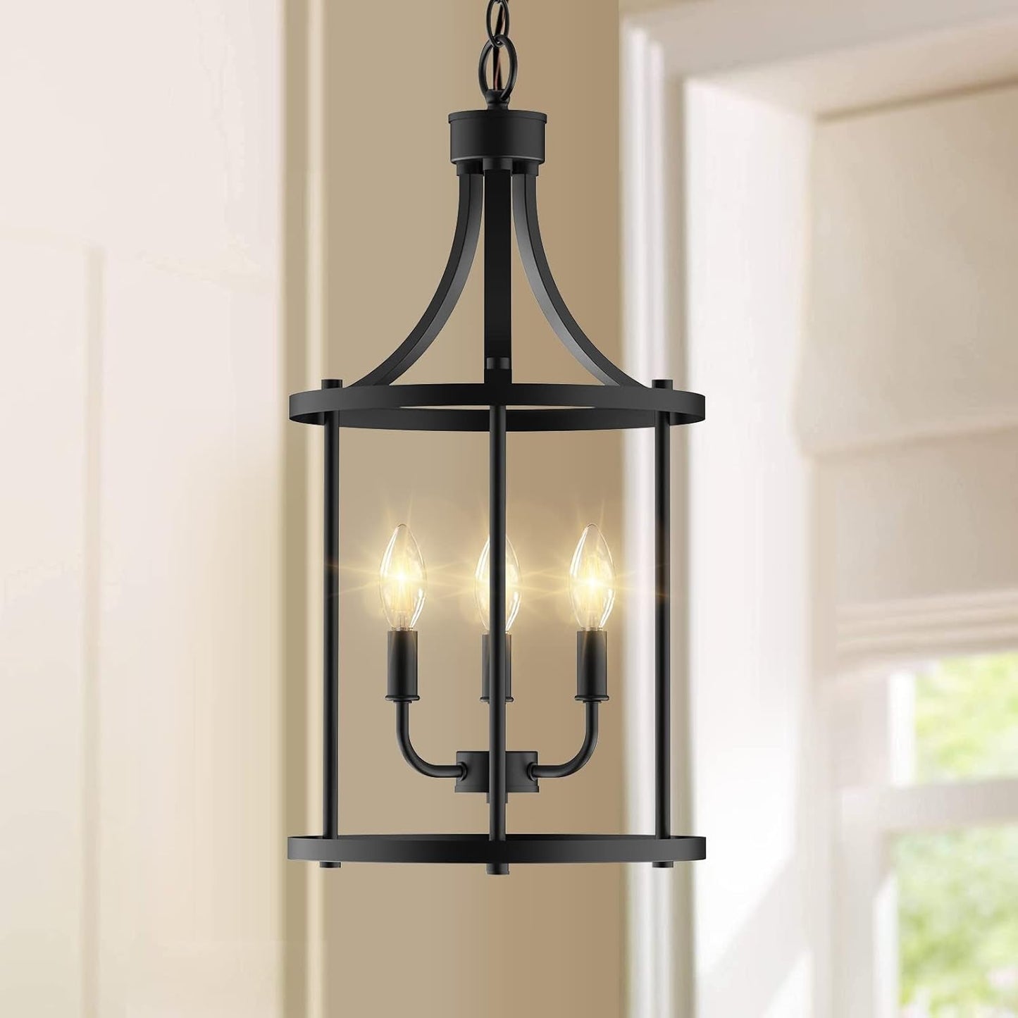 NEW Three Light Matte Black Farmhouse Pendant Chandelier