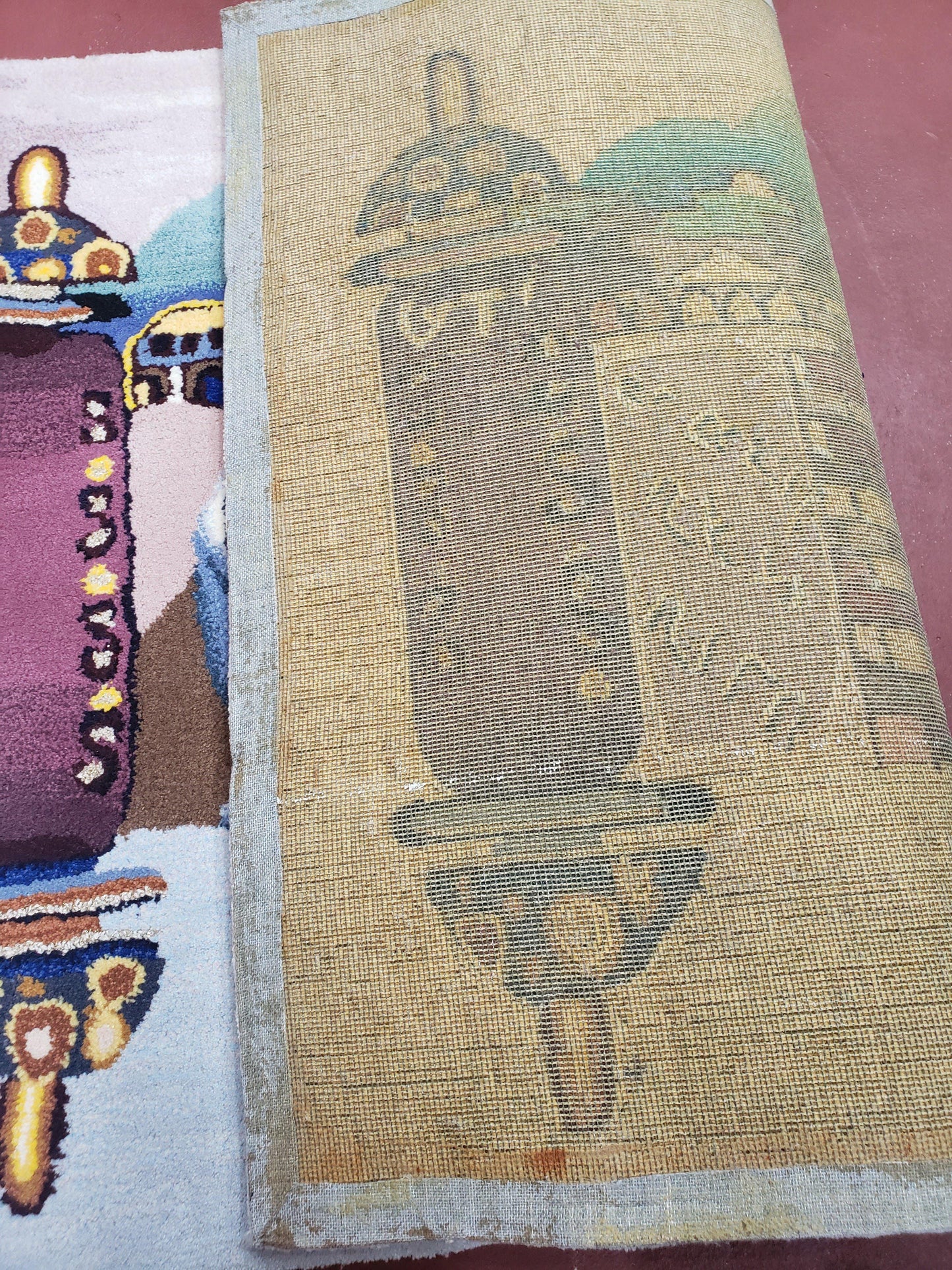 USED Vintage Judaica Pictorial Rug 3x5, Wool Hand-Tufted Israeli Signed Rug, Jerusalem Rug, Star of David Torah Scroll Verses, Chanuka Gift