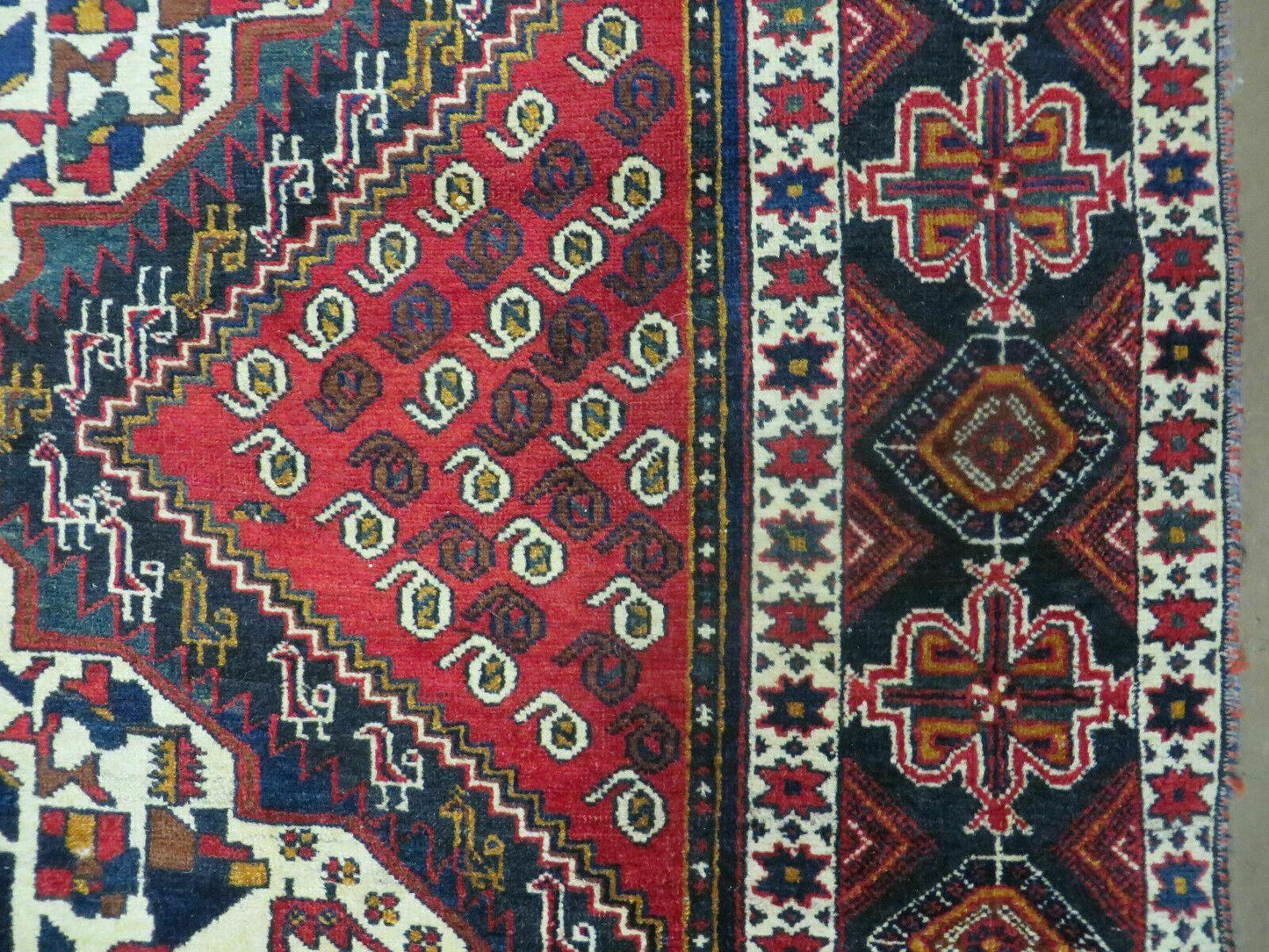 USED 4' X 5.5' Vintage Handmade Turkish Tribal Wool Rug Medallion Nice